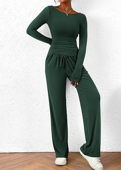 Autumn casual suit, asymmetrical long-sleeved T-shirt, wide-leg pants, casual sportswear