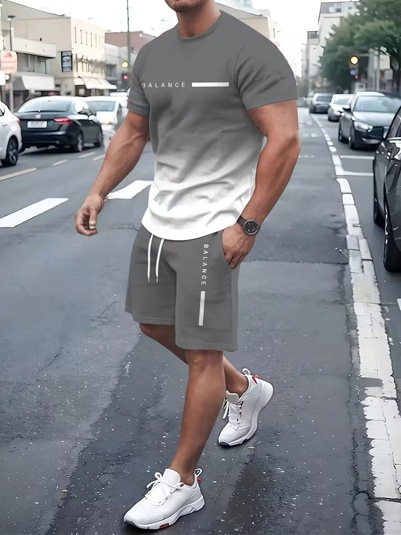 Letter and digital print short-sleeved suit