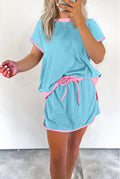 Women's color-blocked off-shoulder T-shirt and skirt set