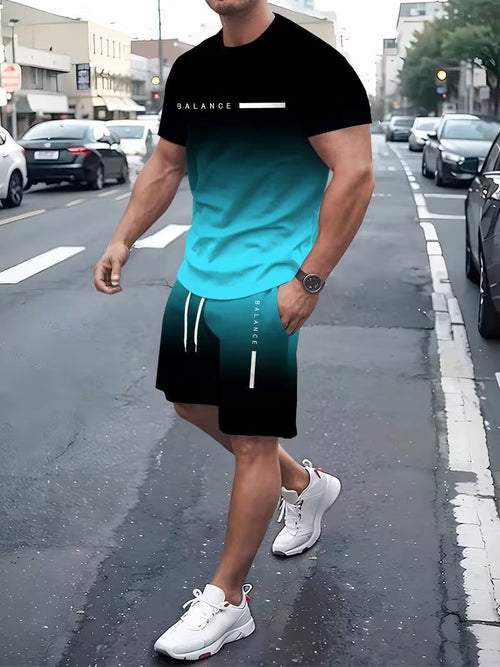 Letter and digital print short-sleeved suit