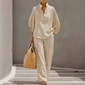 Women's linen V-neck two-piece set