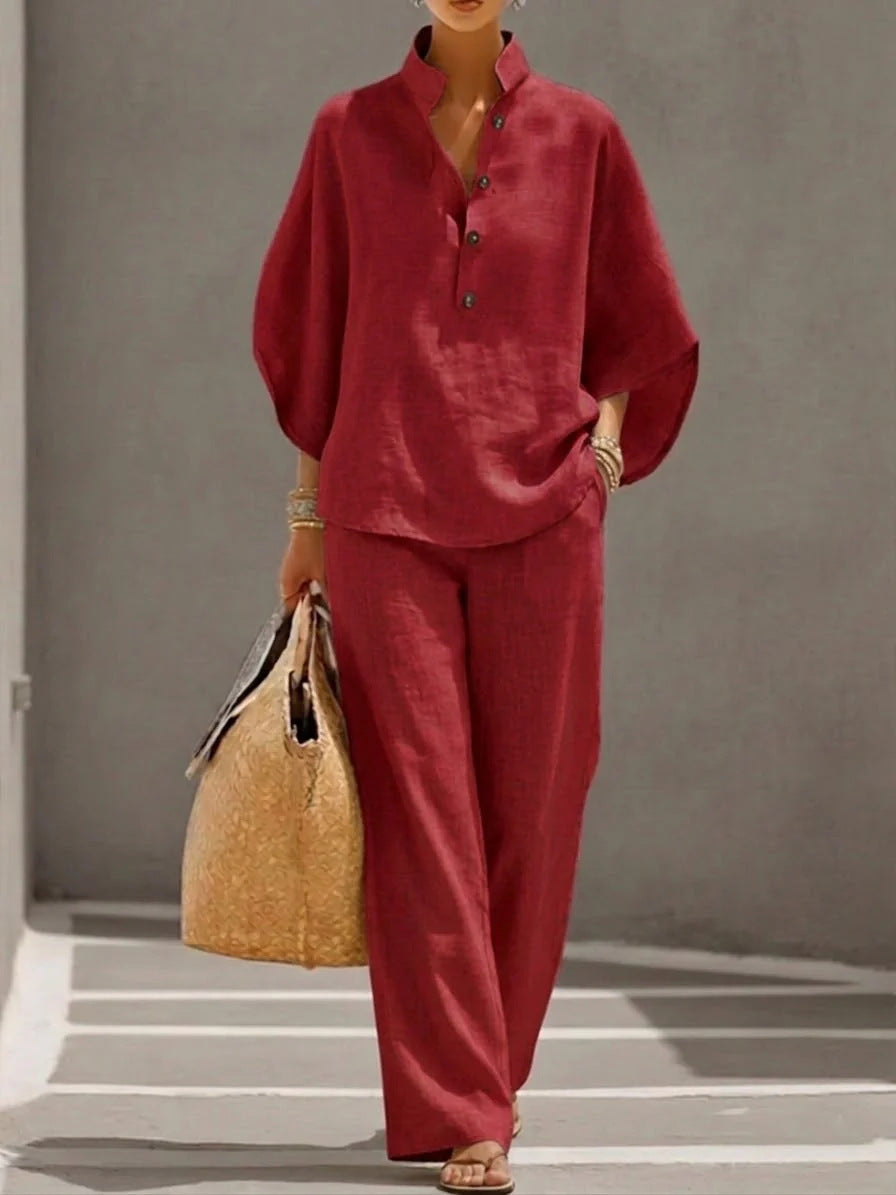 Women's linen V-neck two-piece set