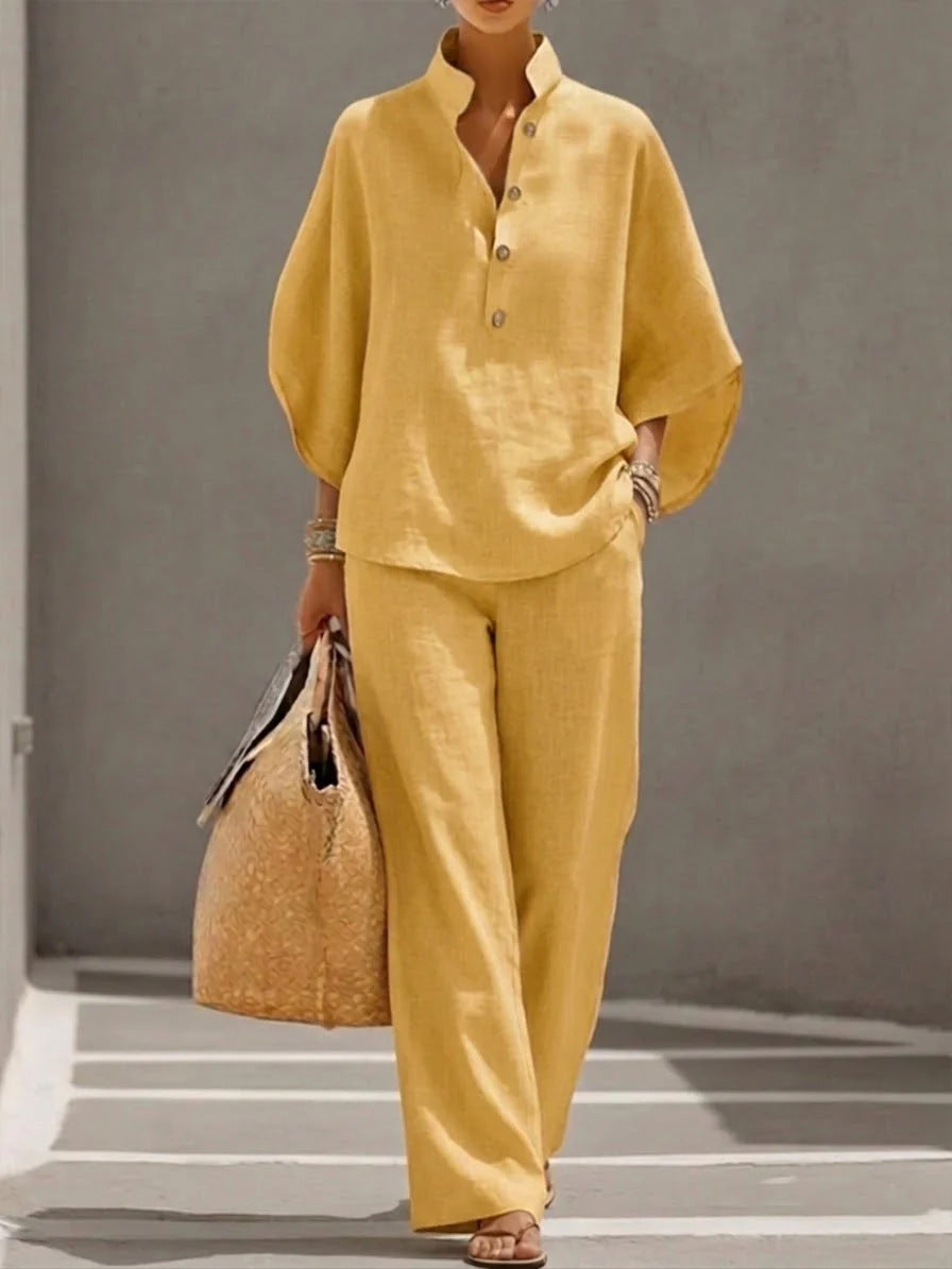Women's linen V-neck two-piece set