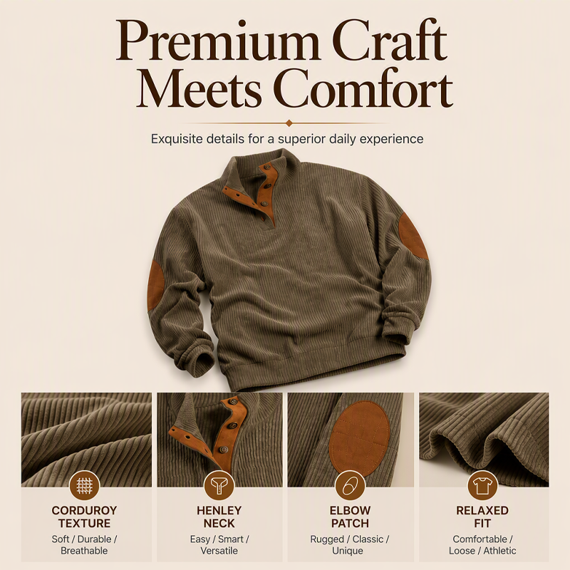 Premium Corduroy Stand-Collar Sweatshirt